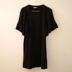 Black Cotton Flowy Sleeve Knee Length Dress